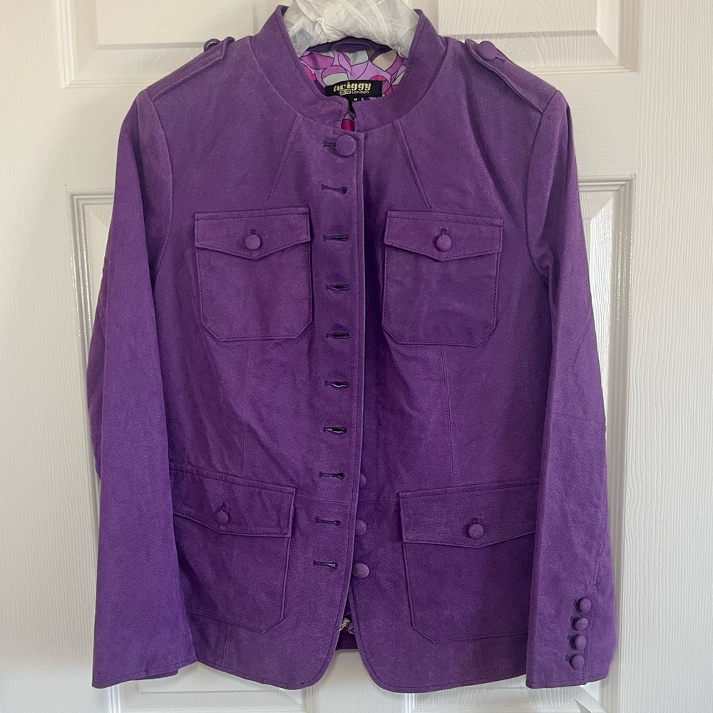 Twiggy London Vtg Lined Purple Suede Jacket Size Medium